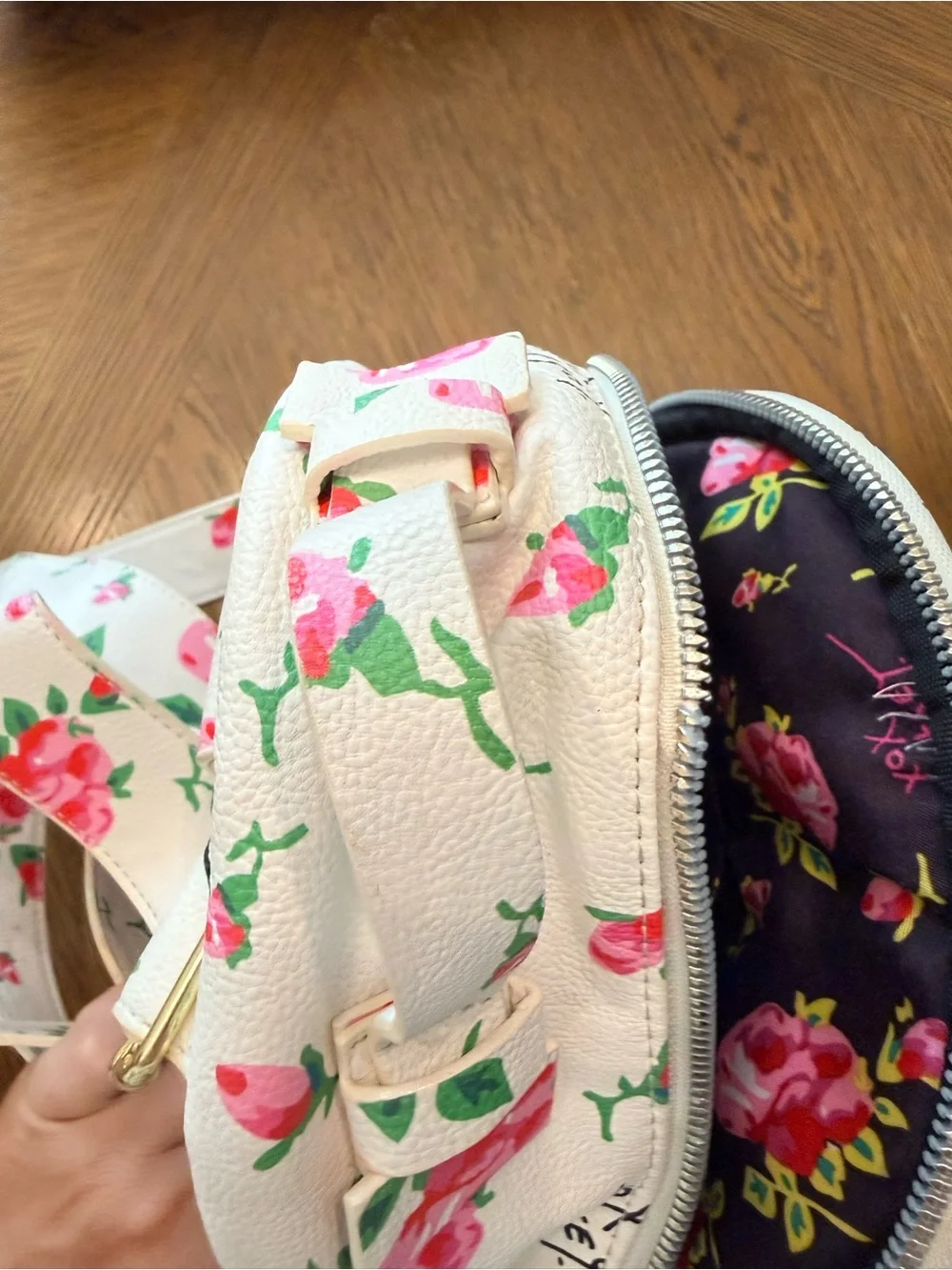 Betsey Johnson Floral Mini Backpack White Pink Roses Bow Purse